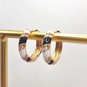 Black White Gold Huggie Hoop Earrings with Crystals | NWOT